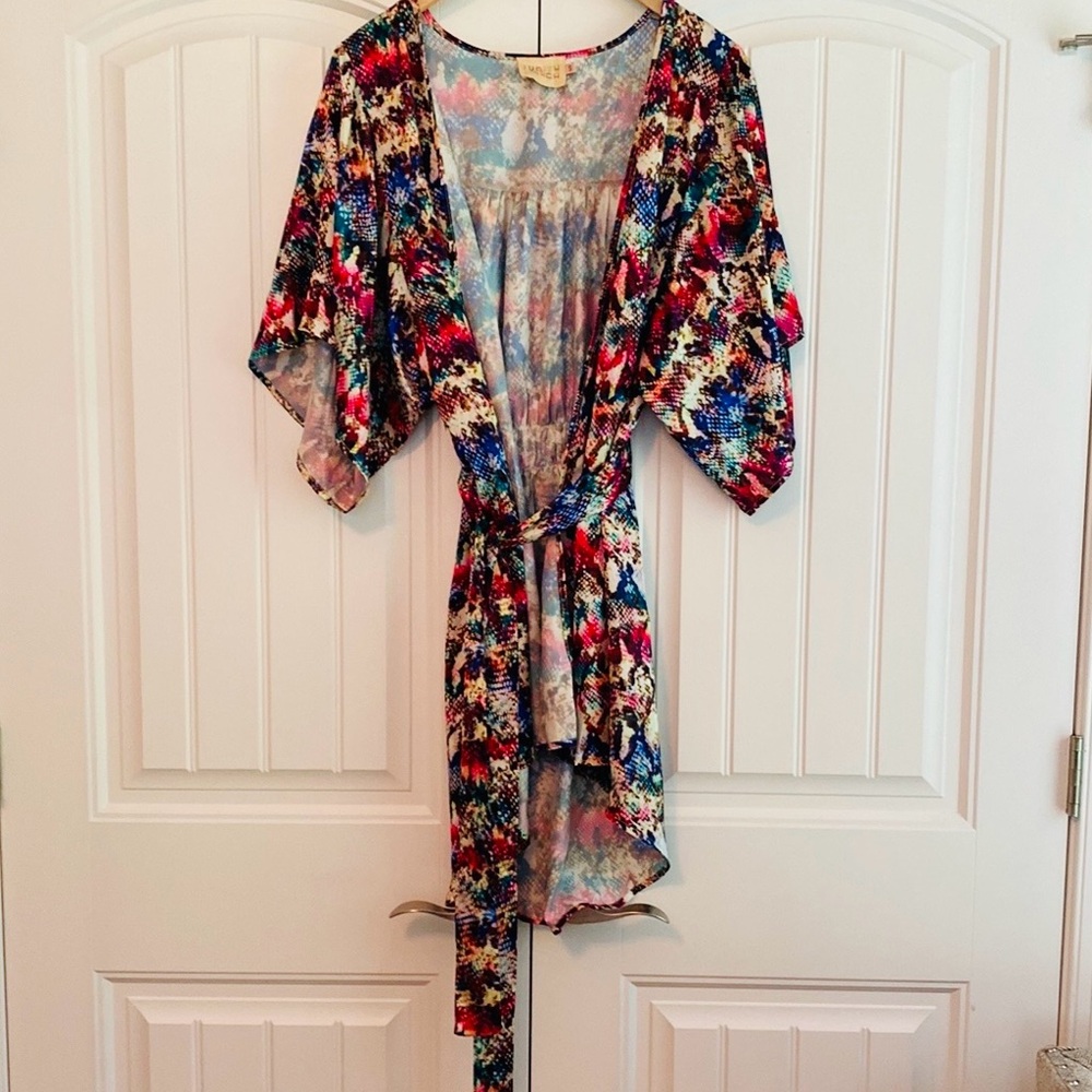 Judith March Robe Sz M Multicolor Snake Print Kimono Duster Cover Up